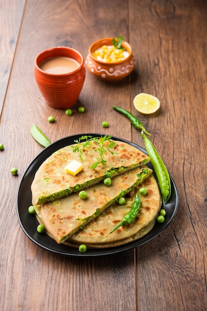 Premium Photo | Green peas paratha or flatbread or matar parathas with ...