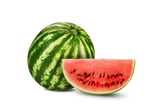 Premium Photo | Green-striped watermelon with slice isolated on white ...