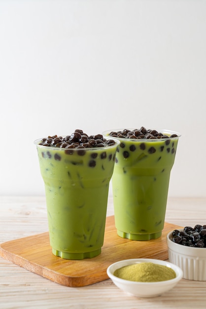 Premium Photo | Green tea latte with bubble