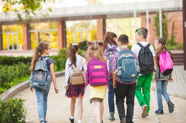 Premium Photo | A group of children goes to college.