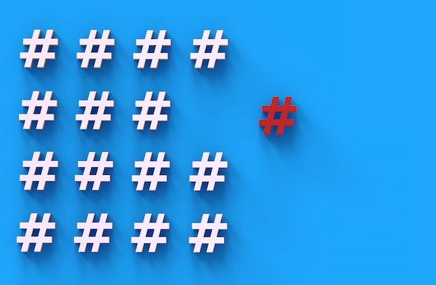 Group of hashtag icon on blue background Premium Photo