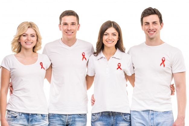 Premium Photo | Group of positive people supporting aids hiv prevention.