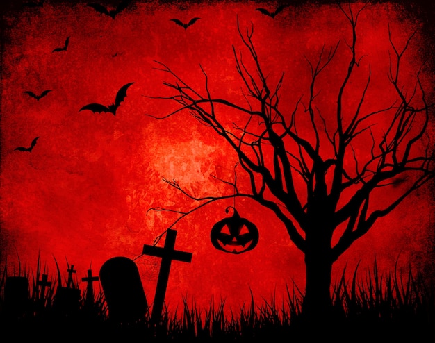 Free Photo | Grunge red background with halloween silhouettes