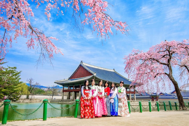 Free Photo | Gyeongbokgung palace with cherry blossom in spring and ...