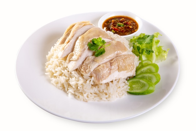 Premium Photo | Hainanese chicken rice on white