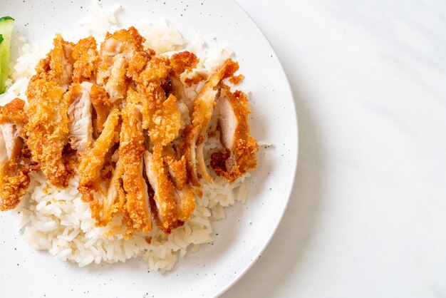 Premium Photo | Hainanese chicken rice with fried chicken or rice ...