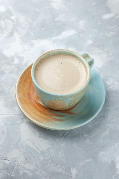 Free Photo Half Top View Cup Of Coffee With Milk Inside Cup On The White Desk Drink Coffee Milk Desk Color