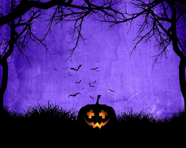Premium Photo | Halloween background with pumpkin on purple background