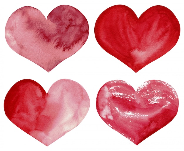 Download Hand-drawn watercolor clipart of red and pink hearts ...