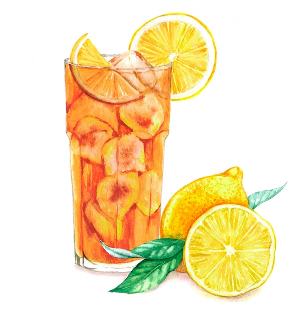 Premium Photo Hand drawn watercolor illustration of fresh ice tea