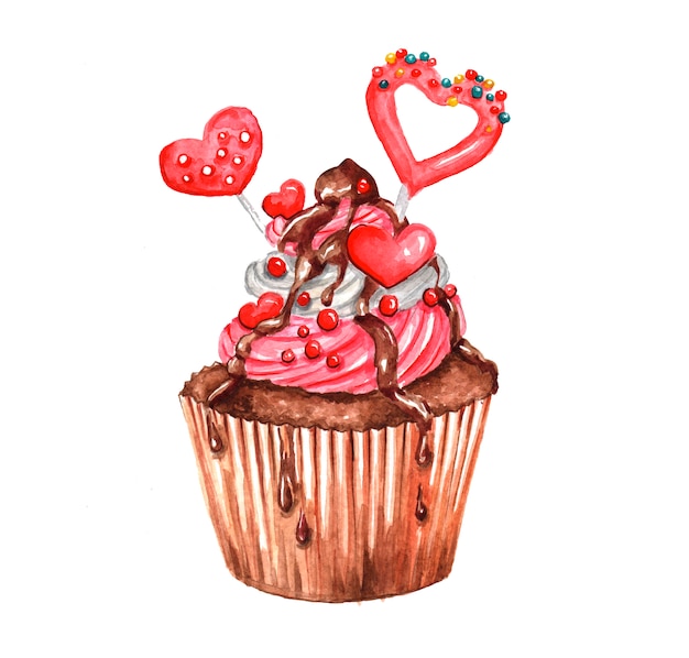Download Hand painted watercolor cupcake illustration. | Premium Photo