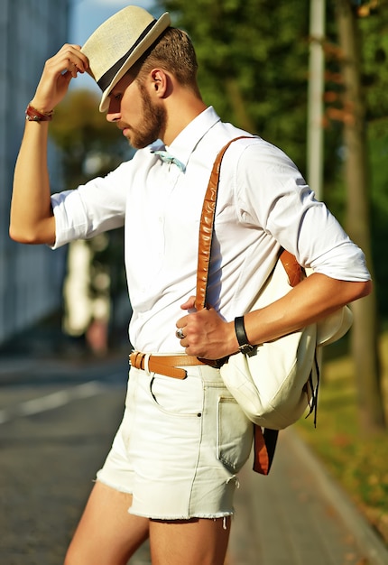 Free Photo | Handsome hipster model man in stylish summer clothes ...