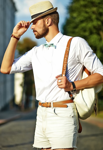 Free Photo | Handsome hipster model man in stylish summer clothes ...