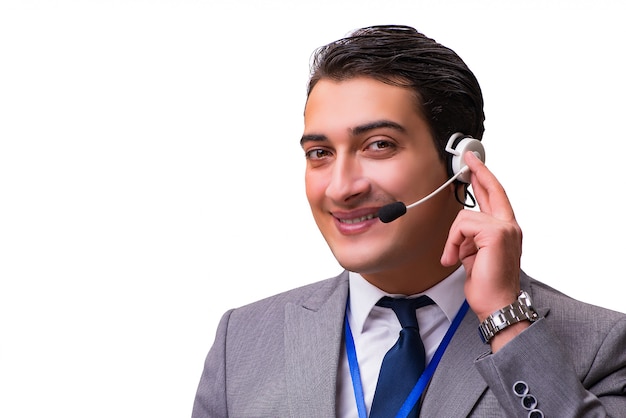 Handsome man with headset isolated on white Premium Photo