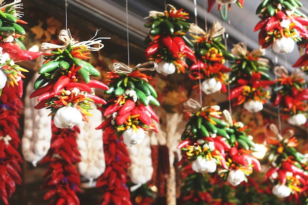 Hanging Chili Pepper Decorations Premium Photo