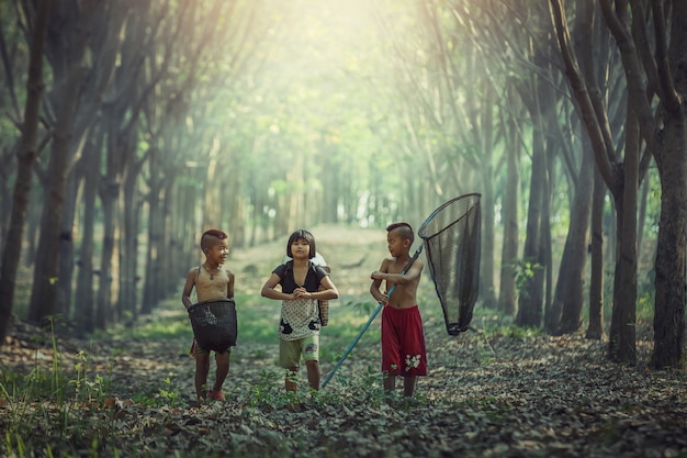 Premium Photo | Happiness of asian children at outdoors, countryside of ...