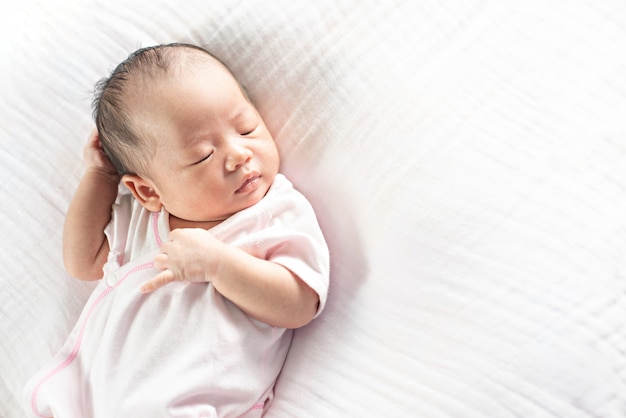 Happy Adorable Baby Girl Sleeping In Crib Small Kid Having Day