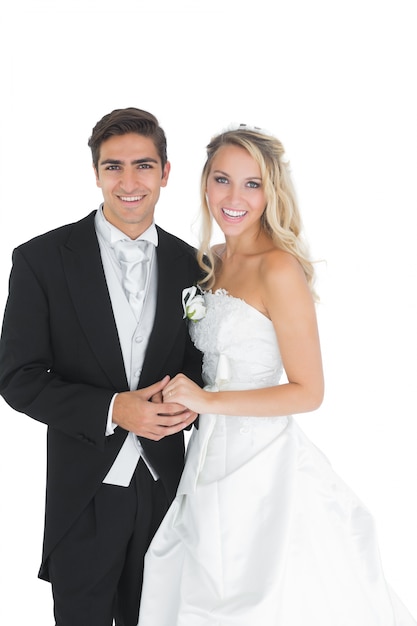 Premium Photo Happy Attractive Married Couple Posing Holding Hands 