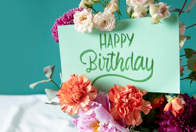 Free Photo | Happy birthday card with flowers assortment