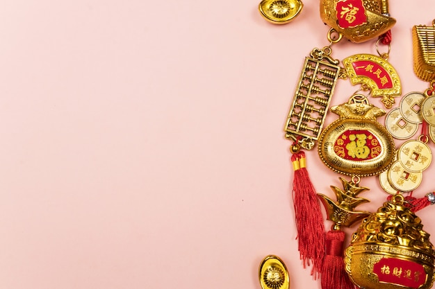 Premium Photo | Happy chinese new year decoration on a pink background