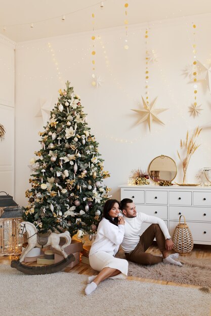 クリスマスの時期に家で幸せなカップル プレミアム写真