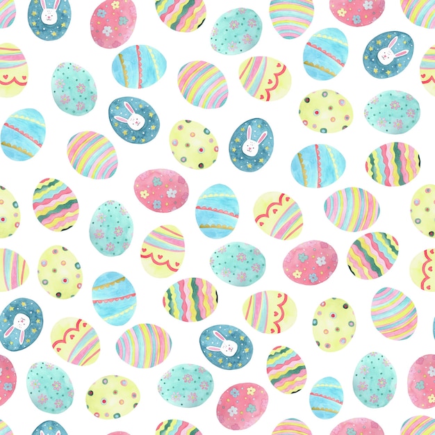 Premium Photo Happy Easter Watercolor Seamless Pattern Of Hand Drawn Colored Easter Eggs Isolated On White Background For Greetings Card Design Wallpaper Invitation Menu