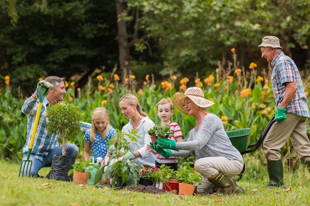 Premium Photo | Happy family gardening