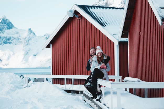 Premium Photo | Happy family trip to lofoten islands. couple man and ...