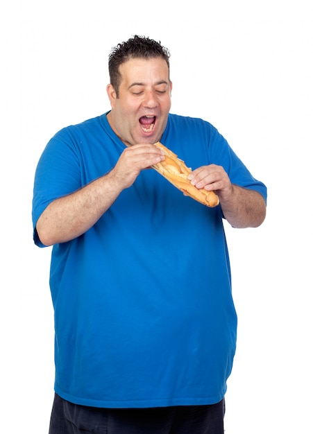 Happy Fat Man Eating A Large Br