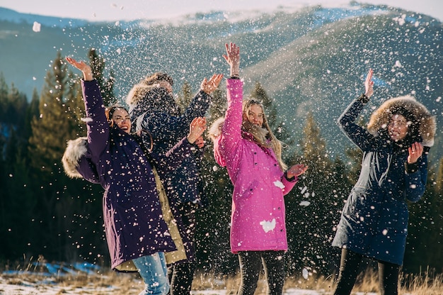 Premium Photo | Happy, joyful group of young people in the mountains