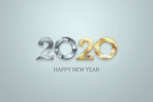 Happy new year, metallic and gold numbers 2020 design on a light background. merry christmas ...