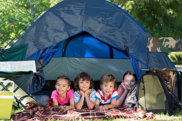 Premium Photo | Happy siblings on a camping trip