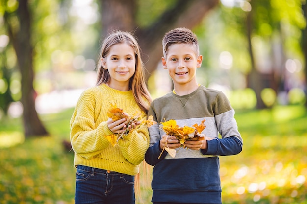 Premium Photo Happy Twins Teenagers Boy And Girl Posing Hugging Each Other In Autumn Park