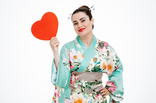 møbel Excel Postimpressionisme Free Photo | Happy woman in traditional japanese kimono showing heart made  from cardboard on white