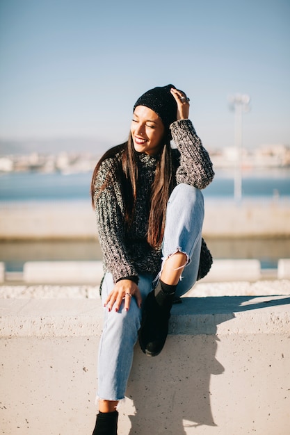 Free Photo | Happy woman in urban environment