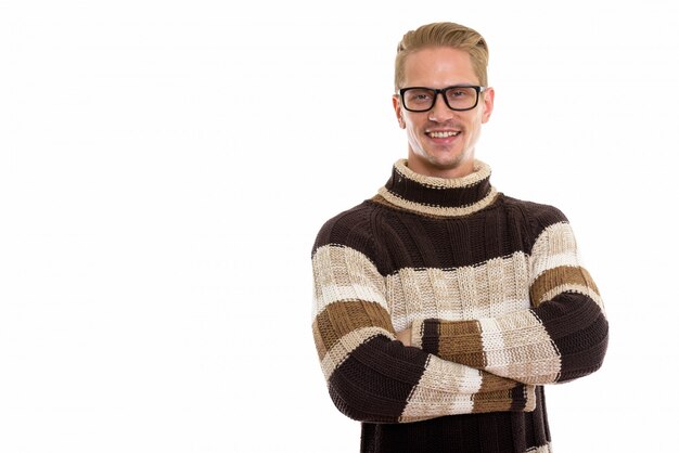 Premium Photo Happy Young Handsome Man Smiling While Wearing Eyeglasses