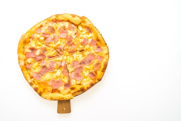 Hawaiian pizza on wooden tray Free Photo