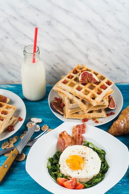 Free Photo | Healthy breakfast with milk bottle on wooden ...