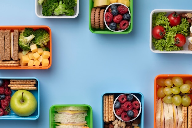 Free Photo | Healthy food lunch boxes with copy space