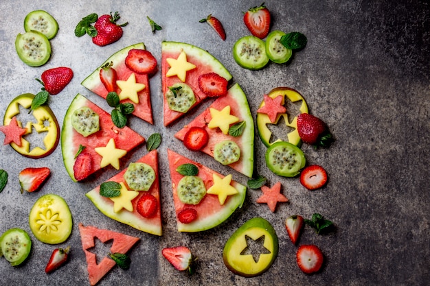 Healthy Fruit Pizza Concept Pizza Made Of Watermelon And Fruits Premium Photo