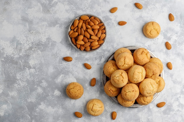 Healthy homemade almond cookies on concrete ,top view Free Photo