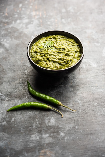 Premium Photo | Healthy indian green chutney or sauce made using ...