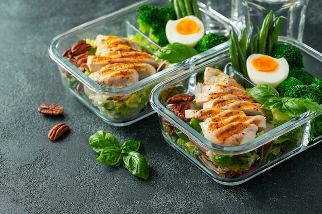 Premium Photo | Healthy meal prep containers with chicken breast.