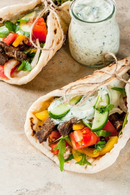 Premium Photo Healthy Snack Lunch Traditional Greek Wrapped Sandwich Gyros Tortillas Bread Pita With A Filling Of Vegetables Beef Meat And Sauce Tzatziki,Filet Crochet Patterns