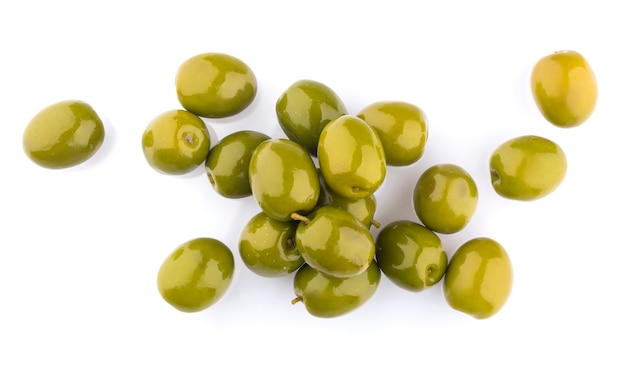 Premium Photo | Heap of green olives isolated on white surface, close ...