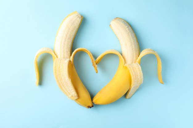 Premium Photo Heart Made Of Bananas On Blue Background Fresh Fruit