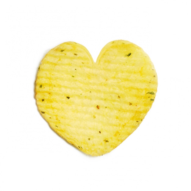 Premium Photo Heart shaped potato chips on white. isolated.