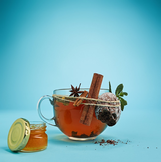 Herbal tea on blue background Free Photo