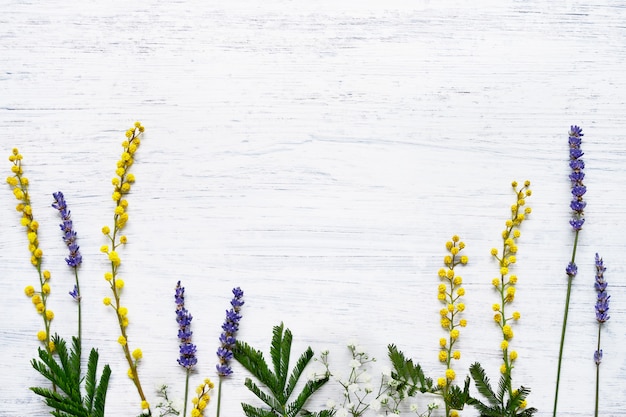 Premium Photo Herbs And Flowers On White Wooden Background