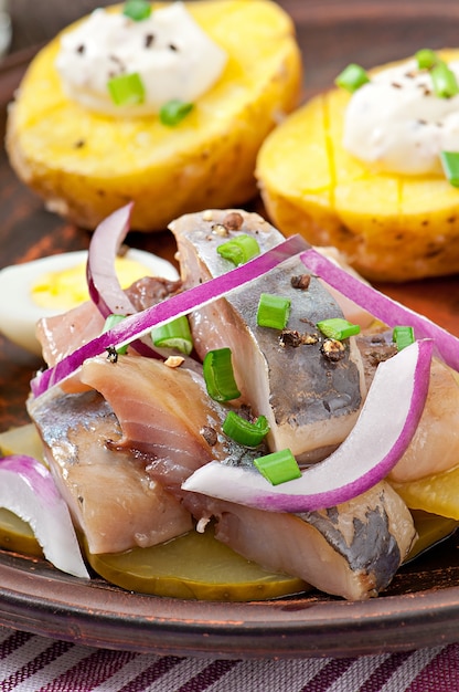 Free Photo | Herring salad with onion and green apple